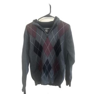 Method Large Gray Argyle Quarter Zip Sweater 100% Cotton Preppy Dark Academia